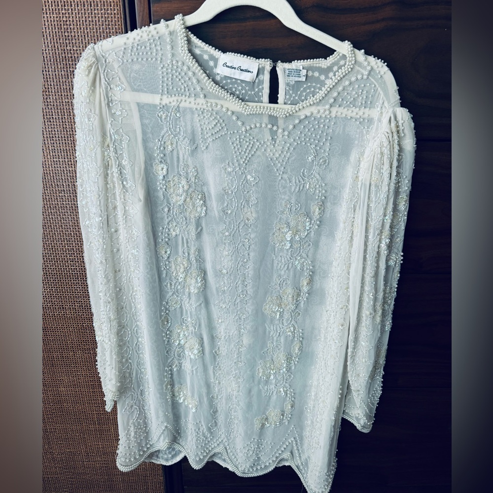Embellished Ivory top- size large
